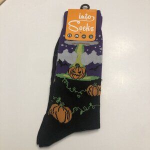 into sock Novelty Crew Socks pumpkins vines Orange halloween socks Size 7-12 New